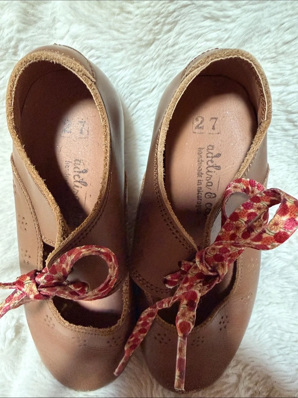 Brown Girls' Mary Jane Dress Shoes with Patterned Laces